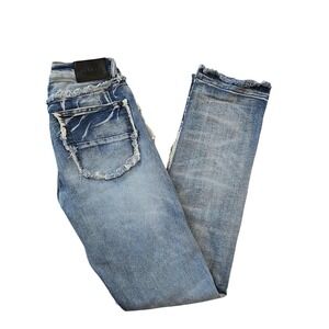 Decibel Mens‎ Blue Distressed Jeans Size 30 X 33 Semi-Stacked Frayed Jeans